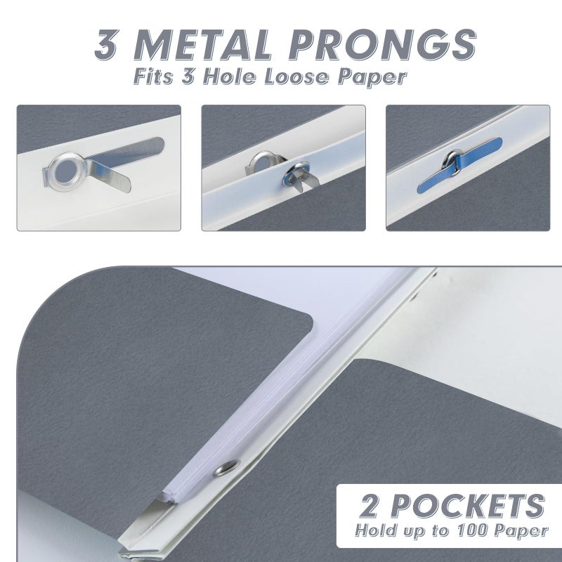 PANDRI Two Pocket Folders, PANDRI 60 Pack Two Pocket Folders with Prongs, 3 Prong Folders Designed for Office and Classroom, Letter Size Grey - Image 3